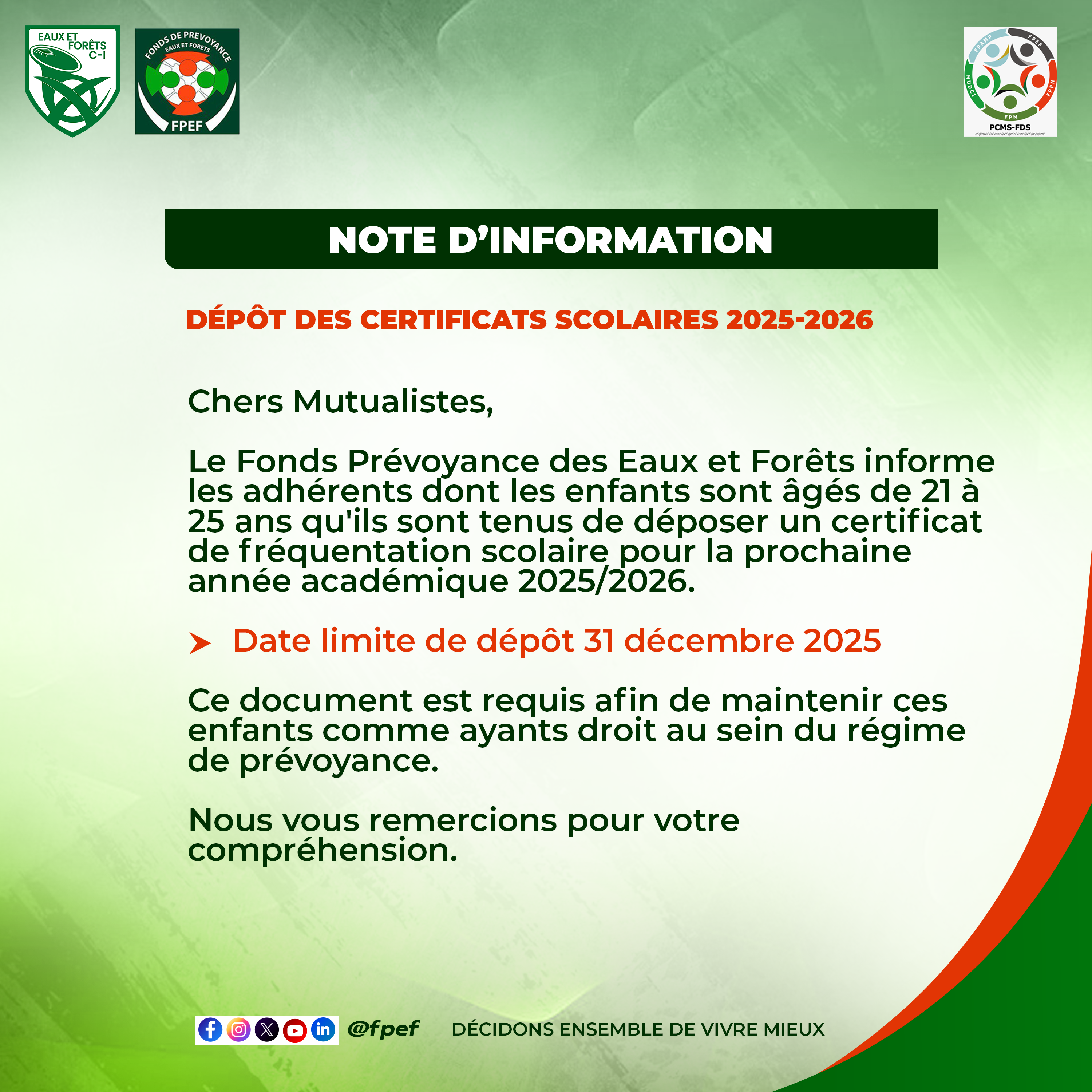 DÉPÔT DES CERTIFICATS SCOLAIRES 2025/2026